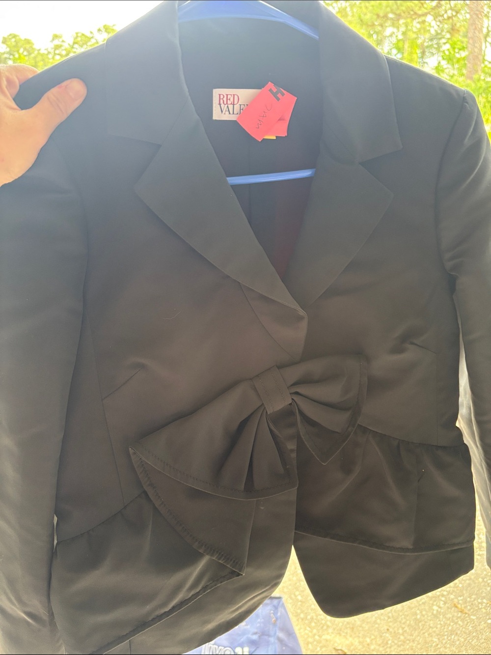 RED Valentino Black Satin Bow-Front Blazer